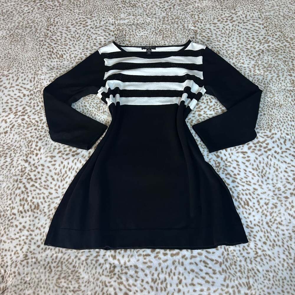 Style & Co. Sweater Dress XL Black White Striped Sequin